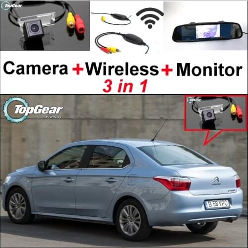 3 in1 Special Rear View Camera + Wireless Receiver + Mirror Monitor DIY Back Up Parking System For Citroen Elysee 2011~2014