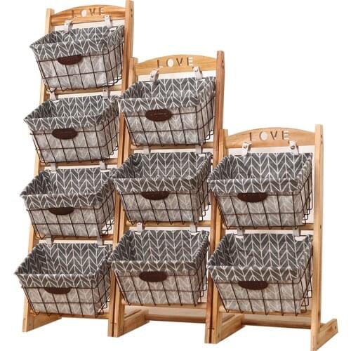 Living room rack solid wood toy storage creative newspaper floor multilayer bookshelf iron