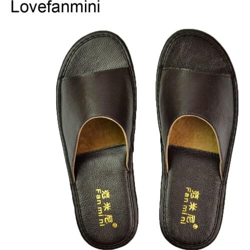 Genuine Cow Leather slippers couple indoor non-slip men women home fashion casual single shoes PVC soft soles spring summer 501m