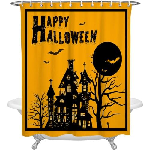 Halloween Castle Horror Orange Shower Curtain Waterproof Polyester Fabric Shower Curtains Home Decoration Curtain with Hook