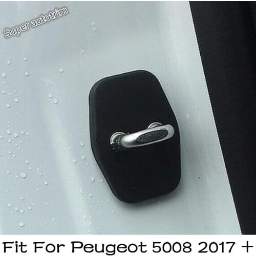 Lapetus Black Door Lock Protector Cover Buckle Decoration Frame Cover Trim 4 Pcs For Peugeot 5008 2017 - 2021 Plastic Accessory
