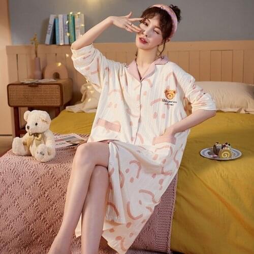 Autumn/Winter Womens Homedress Nightdress Long Sleeve Shirt Nightgowns Girls Sleepwear Cotton Sleepshirts Loose Home Clothing