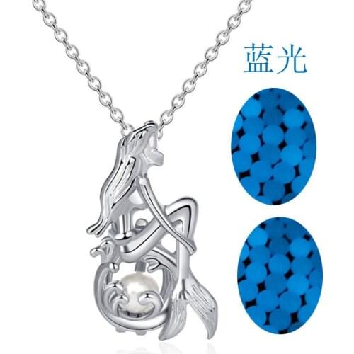 Women Luminous Necklace Halloween Gift Openable Rotatable Bead Cage Luminous Mermaid Pendant Necklace DIY Jewelry