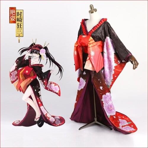 Anime DATE A LIVE Tokisaki Kurumi Bathrobe Kimono The Plum Flower Outfit Cosplay Costume Women Halloween Free Shipping New 2019