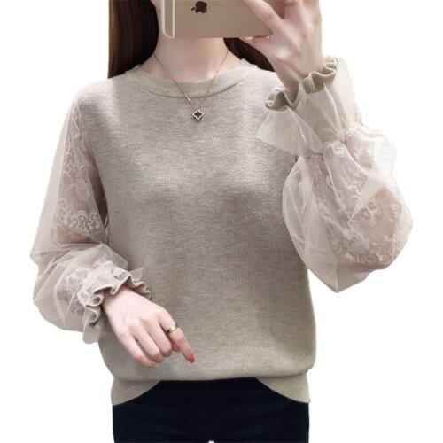 2021 Summer Thin Hollow Out Net Yarn Long Sleeve Sweater Women Korean Student Tops Loose Casual O-Neck Knitted Pullover Female