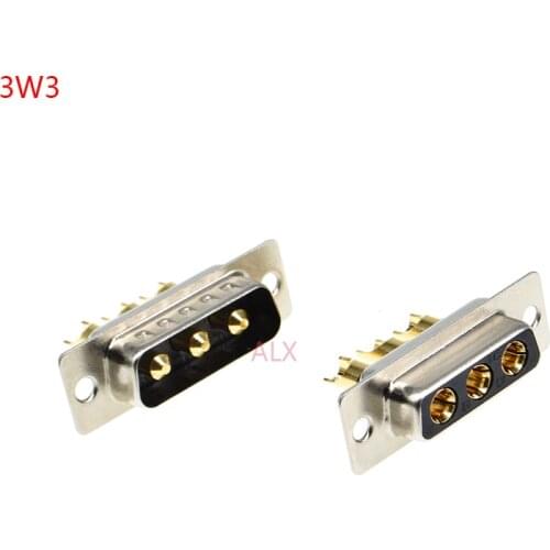 1PCS 3W3 30A Gold plated MALE FEMALE high current CONNECTOR D-SUB adapter solder type 3pin plug socket Welding high power DB3