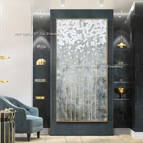 100% Handpainted Oil Painting white tree On Canvas New Handmade knife Oil Painting Wall Art Picture Home Decoration