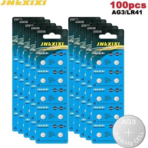 100pcs 10 cards AG3 Batteries LR41 Batteria SR41W 392 192 384 1.5V Alkaline Button Cell Coin Battery Watch toys 0%Hg JNKXIXI