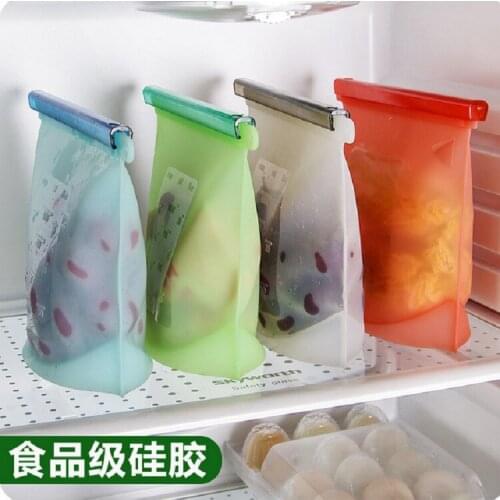 4PCS 1000Ml Silicone Food Bag Fda Reusable Silicone Food Bag Ziplock Bag Leakproof For Freezer Preservation Multiple Purposes