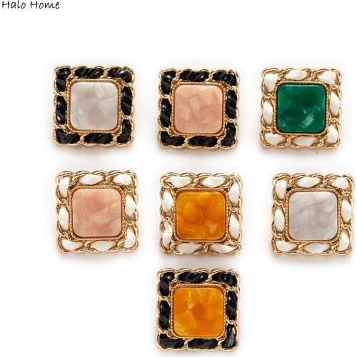 5pcs Retro Weave With Resin Square Metal Shank Buttons Sewing Scrapbooking Clothing Handmade Crafts Accessories Decor 21mm