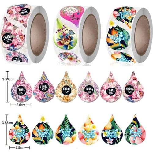500pcs Christmas Floral Thank You Stickers Drop Baking Gift Tags Sealing Sticker Candy Greeting Card Labels Party Festival Decor