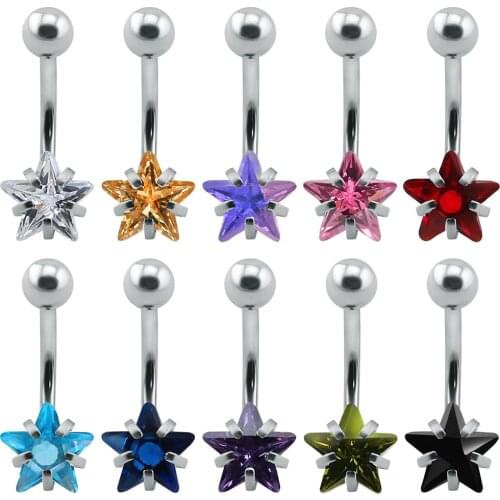 AOEDEJ Stainless Steel Navel&Belly Button Piercings Navel Bar Piercing Ombligo Crystal Star Rhinestone Piercing nombril Dangle