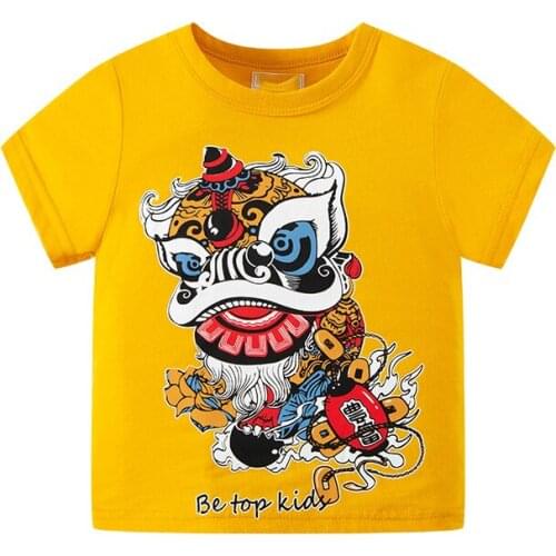 Bambino 2021 Summer Tee for Boys 2-7 Years Cartoon CN Lion T Shirt of Children Top Clothes of School Kids 100% Cotton Clothing