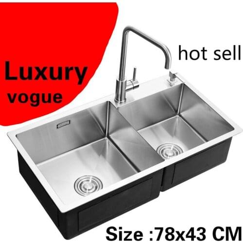 Free shipping Apartment kitchen manual sink double groove do the dishes 304 stainless steel high quality hot sell 78x43 CM