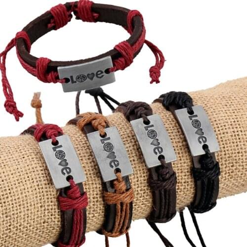 Love Alloy Casual Handmade Woven Vintage Woven Charm Brown Genuine Leather Women Bracelets Men Jewelry Wholesale Accessories