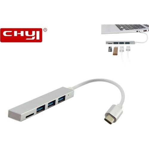 CHYI 4 In 1 Hub USB 2.0 TF Card Reader To Type-C Interface Hi-speed 4 Ports USB Hubs Multi-port Adapter Memory Card TF Connector
