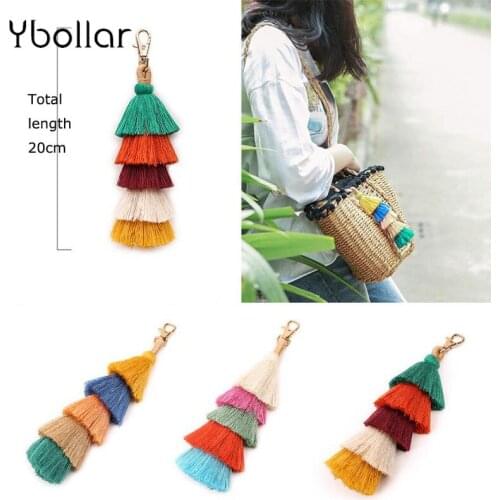 1pc 20cm Long Layered Tassel Key Chain Women Girls Bag Handbag Car Hanging Pendant Key Ring Charm Jewelry Gift Accessory