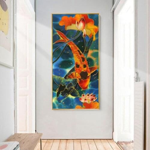Chinese Koi Diy Diamond Painting Fish Embroidery Art Full Drill Animal Mosaic Cross Stitch Needlework Wedding DecorationZP-4158