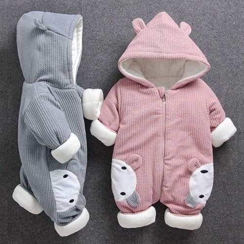 Newborn Romper 2021 Autumn Winter Infant Baby Clothing Baby Girls Clothes Baby Rompers For Boys Warm Hooded Overalls 3-24 Months