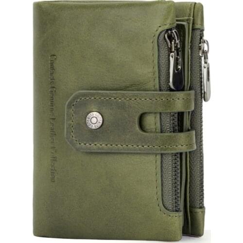 Tide double zipper buckle leather mens wallet retro crazy horse leather mens bag casual coin purse