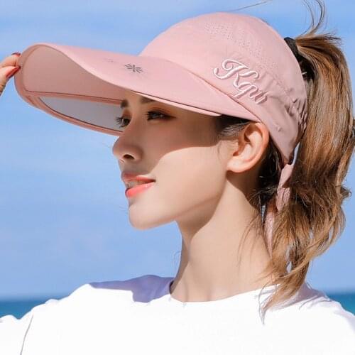 Sun Visor Retractable Womens Sun Hats Summer New Ladies Empty Top Hat Anti-UV Oversized Sun Visor Beach Hats For Women