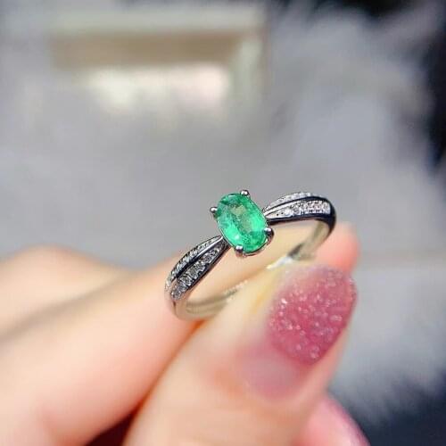 Fashion elegance Two layers wide Natural gem stone Ring Natural green Emerald ring S925 silver womens girl party gift Jewelry
