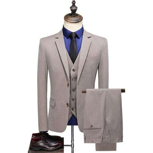 Mens 3 Piece Suit Blazer Slim Fit One Button Notch Lapel Dress Business Wedding Party Jacket Vest Pants & Tie Set
