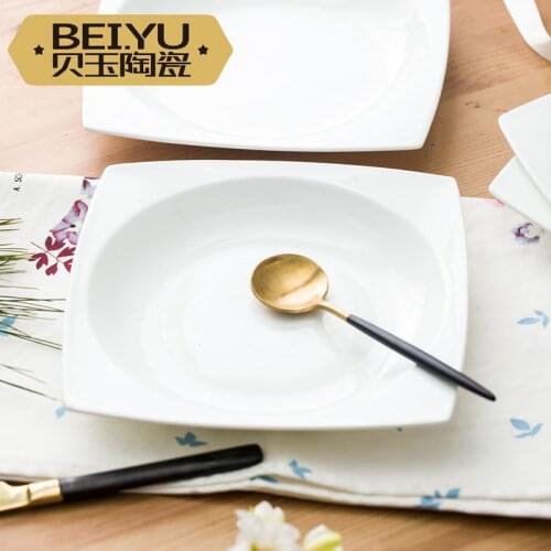 White Square Dinner Plates Set Modern Design Fashion Solid Color Dinner Plates Porcelain Geschirr Set Home Accessories EI50TZ