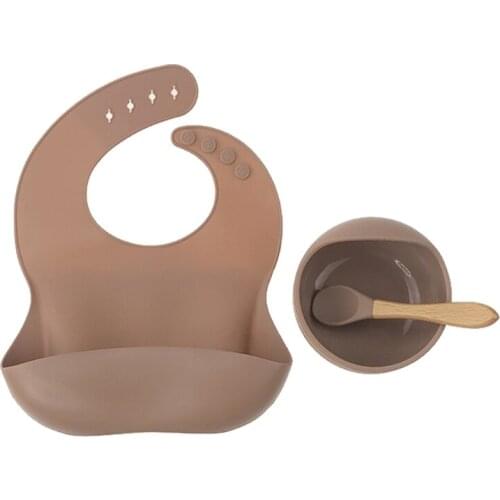 3Pcs Baby Tableware Set Newborn Silicone Bibs+Dinner Plate Bowl+Spoon Dishes Set