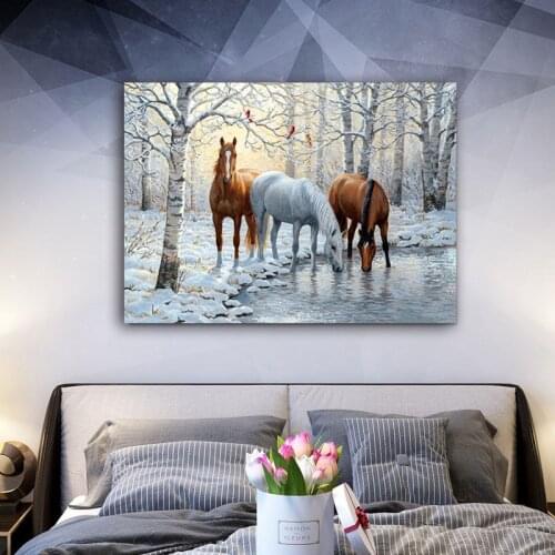 DIY colorings pictures by numbers with Horses in the snow picture drawing painting by numbers framed Home