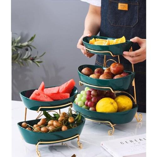 Nordic Luxury Ceramic Fruit Bowl Decoration Home Livingroom Snack Basket Tea Table Two-tier Three-tier Household Plate Crafts
