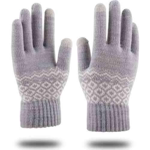 New knitted touch screen gloves womens autumn and winter jacquard finger warm wool fleece cold-proof