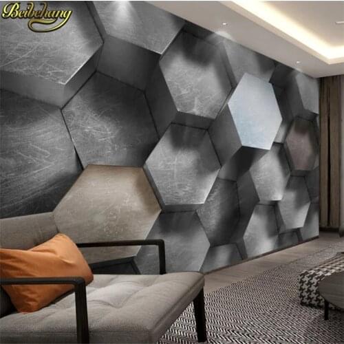Beibehang custom wall paper Hexagon gray black and white wallpaper European modern 3D industrial TV background Art wall covering