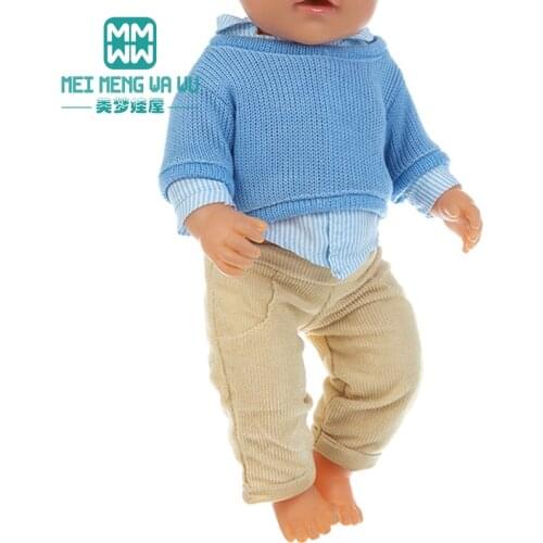Baby doll clothes for 43-45cm toy new born doll cardigan Sweater, cartoon suspender pants, down jacket