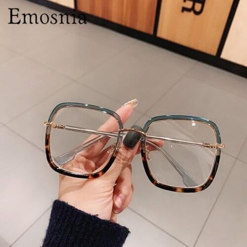 Emosnia Fashion Square Glasses Frames Women Myopia Oversized Clear Lens Optical Classic Retro Glasses Female Green Leopard UV400