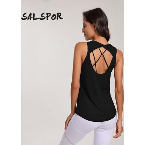 SALSPOR Women Solid Color Yoga Shirt Sleeveless Mesh Gym Sports Top Breathable Loose Open Back Fitness Sports Running Yoga Top