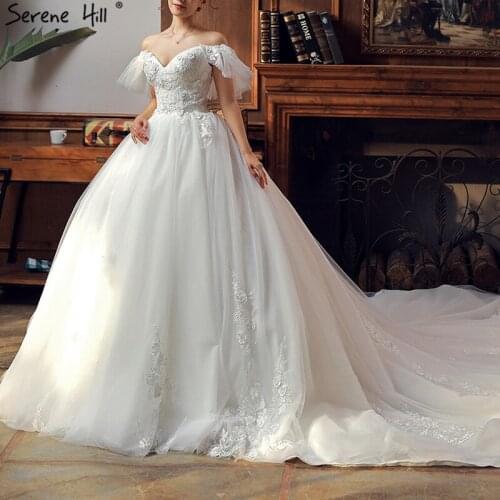 Serene Hill White Handmade Flowers Princess Wedding Dress 2019 Vintage Sexy Fashion High-end Bridal Gown Real Picture C66611