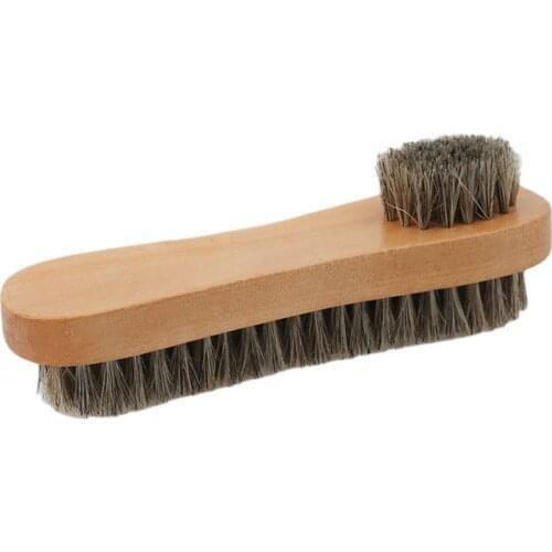 Horse Hair Pig Bristle Shoe Brush , Wooden Handle Oil Polish Tool, Scrub Suede Fur, Clear Leather Ash Maintenance