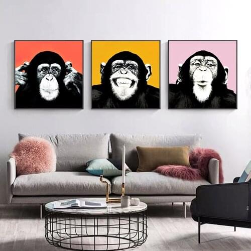Modern Animal Poster Print Abstract Monkey Fling In Teeth Wall Art Canvas Painting Square Pictures Interior Decoration