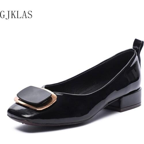 Patent Leather Shoes Size 42 43 Square Toe Low Heels Fashion Comfy Office Work Heels Women Loafers Black Red Heel Shoes
