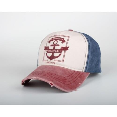 Unısex Navy Blue Burgundy Maritime Sailor Anchor Tumbled Hat