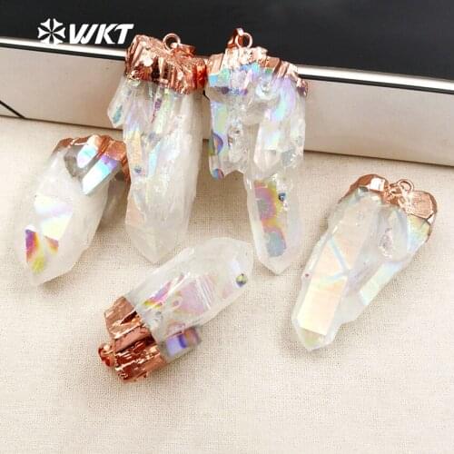 WT-P993 Wholesale hot natural raw quartz pendant fashion black gun electroplated crystal quartz point Aura angel stone pendant