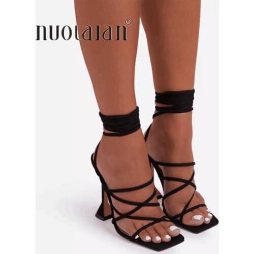 Women Summer Ankle Strap Sandals Ladies Thin High Heels Party Dress Shoes Female Fashion Sexy Sandal Woman Square Toe Shoe 2021