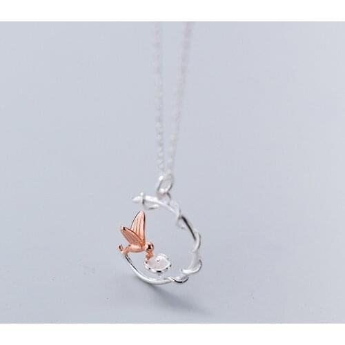 MloveAcc 100% Real 925 Sterling Silver Pendant Necklace Bird Flower Fashion Statement Necklaces for Women Minimalist Jewelry