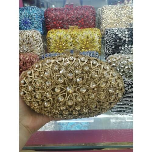 Gold Black Color White Diamond Womens Crystal Party Handbags Lady Prom Cocktail Evening Wallet Bags Female Rhinestone Clutches