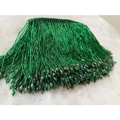 1 yard Emerald Green Bead Fringe Trim For Haute Couture Dance Costume Trim | 5.9 inches