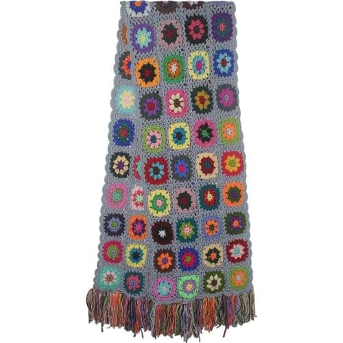 2020 Handmade Scarf Women Tassel Wraps 200*26cm Big Granny Square Crochet Autumn Winter Manual Christmas Party Gift Scarves