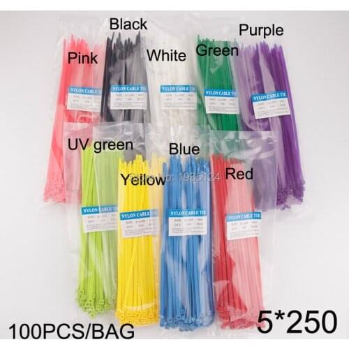 5*250mm Self-Locking Nylon Cable Ties 100Pcs/Pack Cable Zip Tie Loop Ties For Wires Tidy