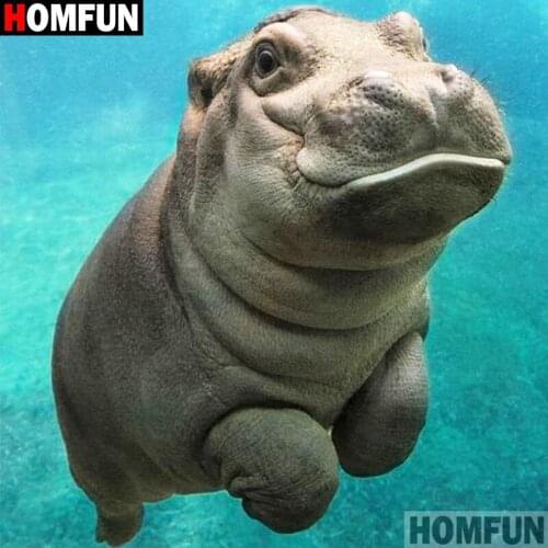 HOMFUN Full Square/Round Drill 5D DIY Diamond Painting "Animal hippo" 3D Diamond Embroidery Cross Stitch Home Decor A18935