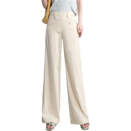 Free Shipping 2021 Womens Summer New High-Waist Wide-Leg Casual Pants Drape Is High And Thin Literary Fan Thin Pants